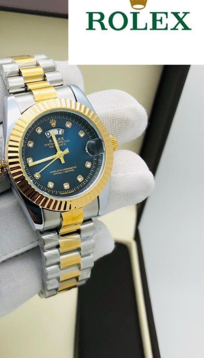 Silver Gold Chain with Black Dial