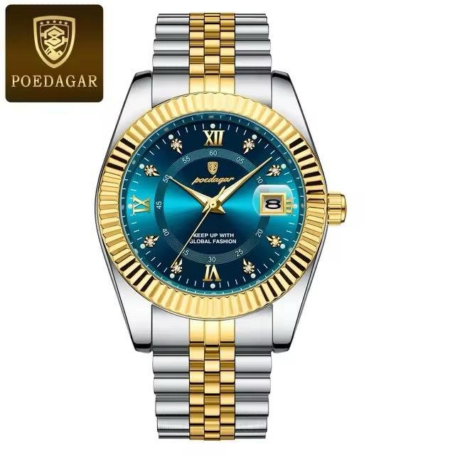 Silver Chain Gold Ring  Blue Dial