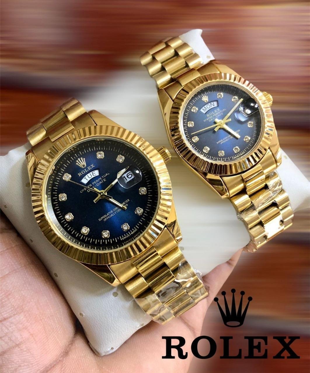 GOLD CHAIN BLUE DIAL GOLD RING