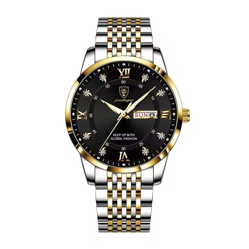 Silver Chain Gold Ring Black Dial