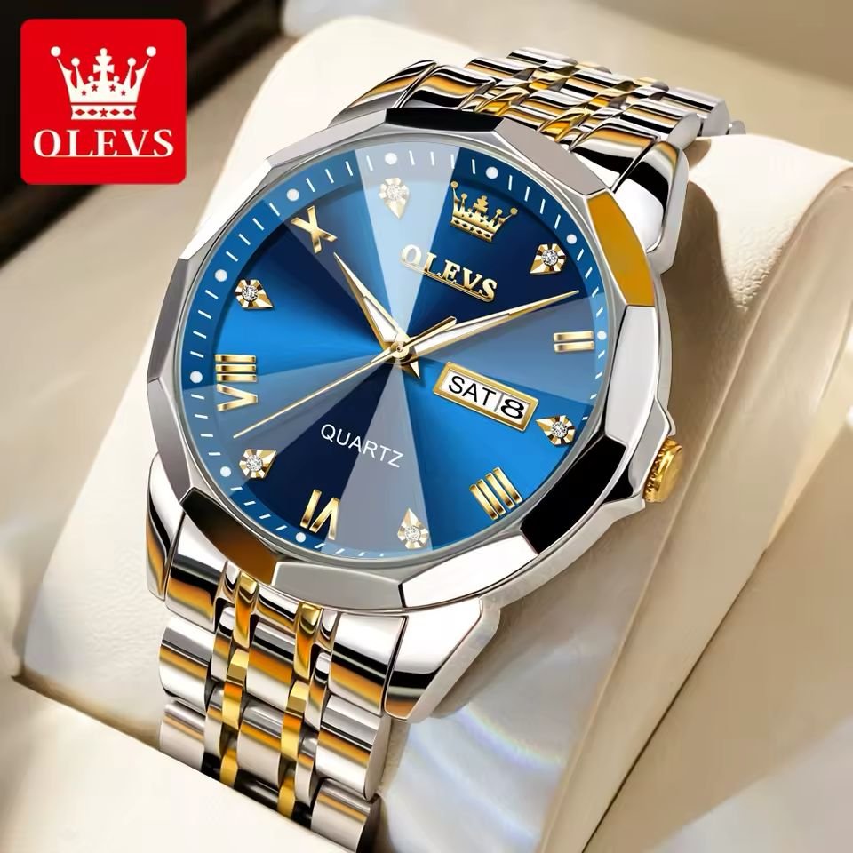 Silver with Gold touch and Blue dial